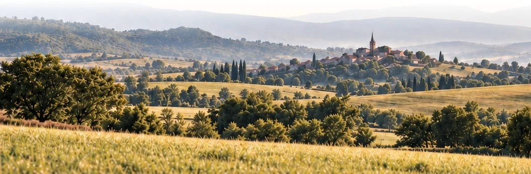 Paysage agricole, champs et reliefs — visuel de la plaquette BCCF